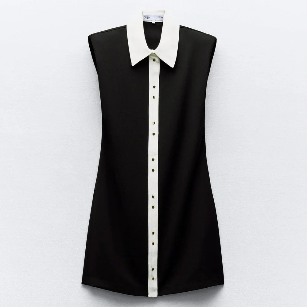 ZARA SHOULDER PAD BLACK MINI DRESS NWT - Picture 2 of 9